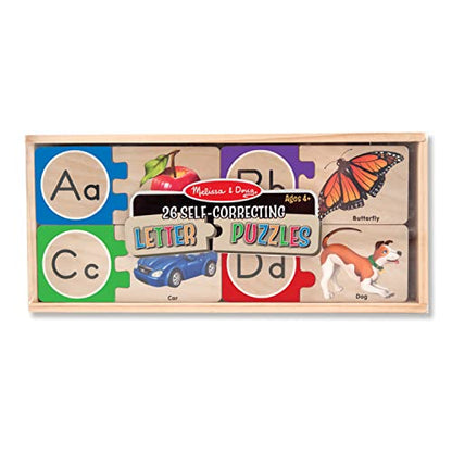 Melissa & Doug Self-Correcting Alphabet Wooden Puzzles With Storage Box (52 pcs) - ABC Puzzles, Wooden Alphabet Puzzle For Kids Ages 4+