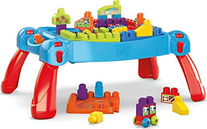 MEGA Bloks Fisher Price Toddler Building Blocks, Build N Learn Activity Table with 30 Pieces, Toy Car and Storage.