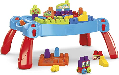 MEGA Bloks Fisher Price Toddler Building Blocks, Build N Learn Activity Table with 30 Pieces, Toy Car and Storage.