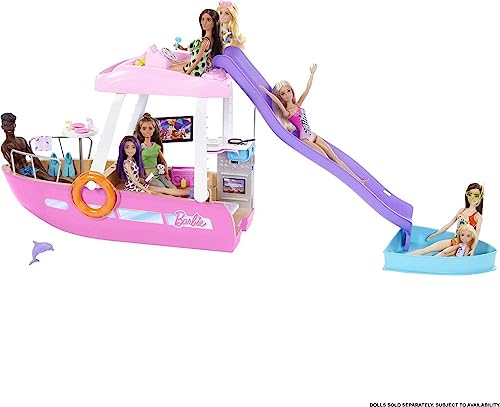 Barbie Toy Boat Playset, Dream Boat with 20+ Pieces Including Pool, Slide & Dolphin