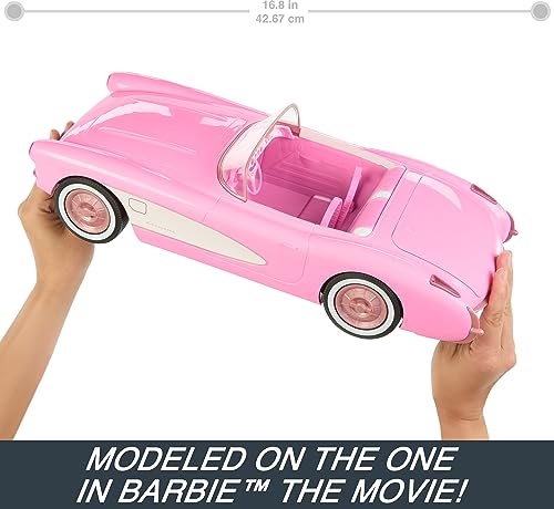 Hot Wheels RC Barbie Corvette, Battery-Operated Remote-Control Toy Car from Barbie The Movie, Holds 2 Barbie Dolls, Trunk Opens for Storage