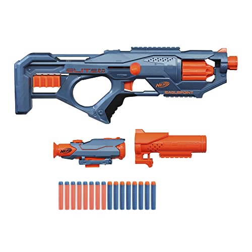 NERF Elite 2.0 Eaglepoint RD-8 Blaster - 8-Dart Drum, Detachable Scope and Barrel, 16 Official Elite Darts, Bolt Action.