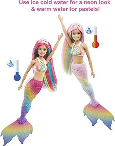 Barbie Dreamtopia Doll, Rainbow Magic Mermaid with Rainbow Hair and Blue Eyes, Water-Activated Color-Change Feature