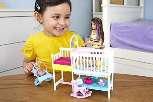 Barbie Skipper Babysitters Inc Dolls & Playset, Nap 'N Nurture Nursery, Skipper Doll, Baby Doll, Crib & 10+ Accessories, Working Bouncer