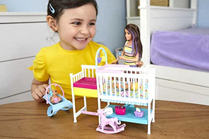 Barbie Skipper Babysitters Inc Dolls & Playset, Nap 'N Nurture Nursery, Skipper Doll, Baby Doll, Crib & 10+ Accessories, Working Bouncer