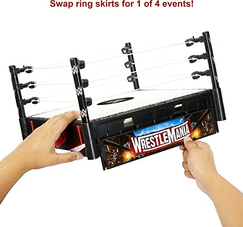 WWE Superstar Ring Playset with Spring-Loaded Mat, Pro-Tension Ropes & 4 Event Stickers, 14-Inch,6 years and up,Toy