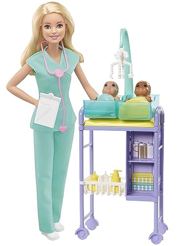 Barbie Careers Doll & Playset, Baby Doctor Theme with Blonde Fashion Doll, 2 Baby Dolls, Furniture & Accessories