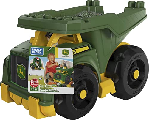 MEGA BLOKS John Deere Toddler Blocks Building Toy, Dump Truck with 25 Pieces, 1 Figure, Green, Fisher-Price Gift Ideas for Kids