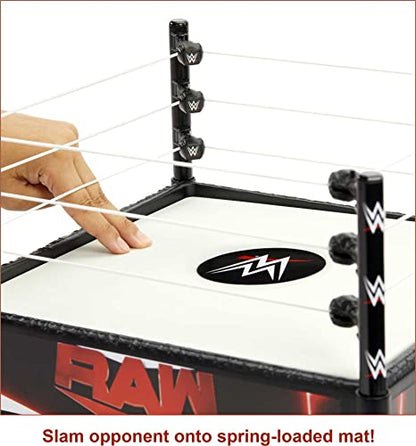 WWE Superstar Ring Playset with Spring-Loaded Mat, Pro-Tension Ropes & 4 Event Stickers, 14-Inch,6 years and up,Toy