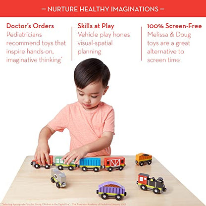 Melissa & Doug Wooden Train Cars (8 pcs) - Magnetic Train, Wooden Train Toys, Train Sets For Toddlers And Kids Ages 3+