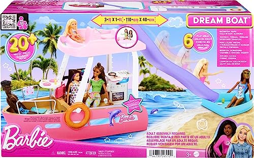 Barbie Toy Boat Playset, Dream Boat with 20+ Pieces Including Pool, Slide & Dolphin