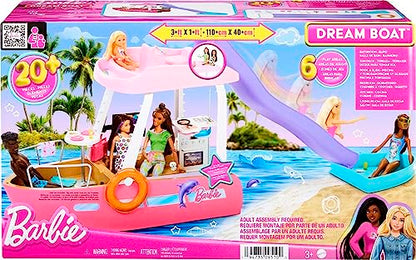 Barbie Toy Boat Playset, Dream Boat with 20+ Pieces Including Pool, Slide & Dolphin