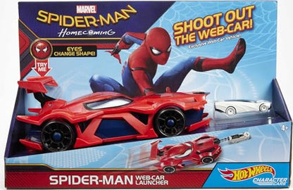 Hot Wheels Marvel Spider-Man Web-Car Launcher with Movement-Activated Eyes & 1:64 Scale Toy Character Car .