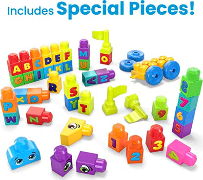 MEGA BLOKS Fisher-Price Toddler Block Toys, Even Bigger Building Bag with 300 Pieces and Storage.