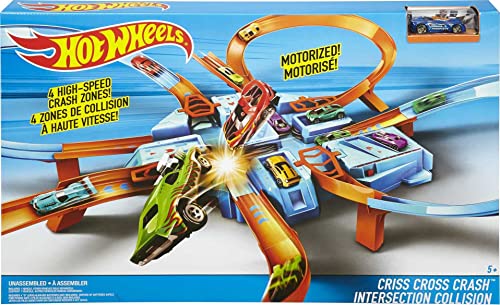 Hot Wheels Toy Car Track Set, Criss Cross Crash with 1:64 Scale Vehicle, Powered by a Motorized Booster (Amazon Exclusive)