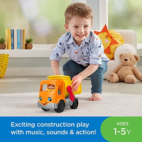 Fisher-Price Little People Toddler Construction Toy Work Together Dump Truck with Music Sounds and 3 Pieces for Ages 1+ Years