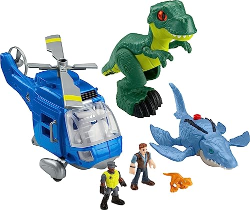 Fisher-Price Imaginext Jurassic World Dino Chopper 6-Piece Set with 3 Dinosaur Toys, Owen Grady Figure and Toy Helicopter for Preschool Kids Ages 3 Years and Up