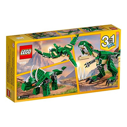 LEGO Creator Mighty Dinosaur Toy 31058, 3 in 1 Model, T. rex, Triceratops and Pterodactyl. Gifts for 7 & up