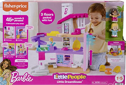 Fisher-Price Little People Barbie Toddler Playset Little Dreamhouse With Music & Lights Plus Figures & Accessories For Ages 18+ Months