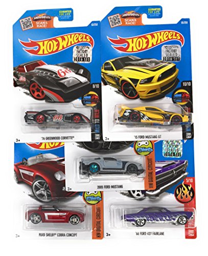 Hot Wheels Muscle Car Madness 5 Pack Random Diecast Bundle Set with Various Corvettes, Mustangs, Camaros, Chargers, GTO"s, Firebirds, Shelby, and More