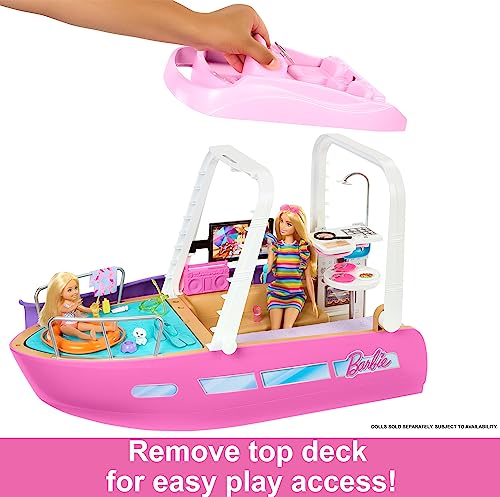 Barbie Toy Boat Playset, Dream Boat with 20+ Pieces Including Pool, Slide & Dolphin