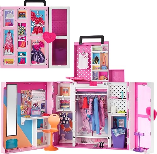 Barbie Dream Closet Playset, 35+ Clothes & Accessories Including 5 Complete Looks, Pop-Up Second Level, Mirror & Laundry Chute