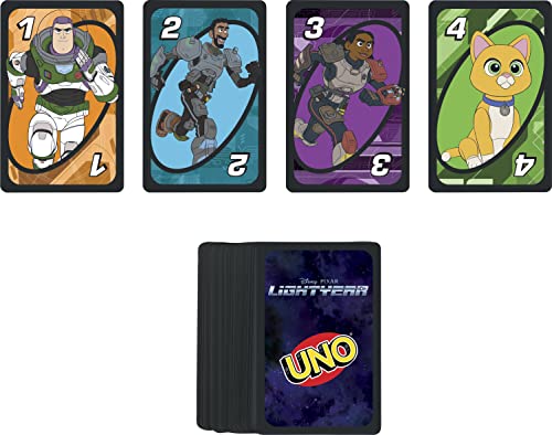 Mattel Lightyear Toys Games UNO Disney and Pixar Lightyear Card Game, Travel Game with Movie-Themed Deck in Collectible Tin for 2-10 Players