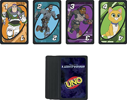 Mattel Lightyear Toys Games UNO Disney and Pixar Lightyear Card Game, Travel Game with Movie-Themed Deck in Collectible Tin for 2-10 Players