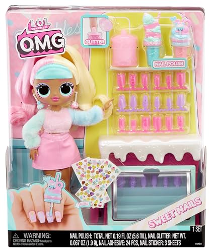 LOL Surprise OMG Sweet Nails – Candylicious Sprinkles Shop with 15 Surprises, Including Real Nail Polish, Press On Nails, Sticker Sheets, Glitter, 1 Fashion Doll & more!, Great Gift for Kids Ages 4+