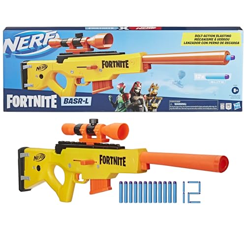 NERF Fortnite BASR-L Bolt Action, Clip Fed Blaster - Includes Removable Scope, 6-Dart Clip and 12 Official Elite Darts