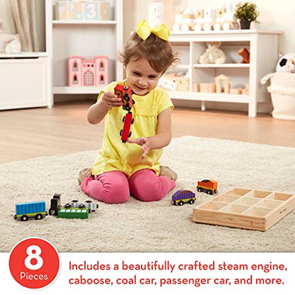 Melissa & Doug Wooden Train Cars (8 pcs) - Magnetic Train, Wooden Train Toys, Train Sets For Toddlers And Kids Ages 3+