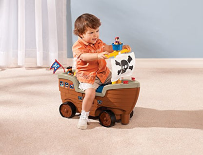 Little Tikes 2-in-1 Pirate Ship Toy - Kids Ride-On Boat with Wheels, Under Seat Storage and Playset with Figures.