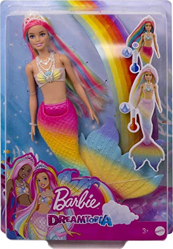 Barbie Dreamtopia Doll, Rainbow Magic Mermaid with Rainbow Hair and Blue Eyes, Water-Activated Color-Change Feature