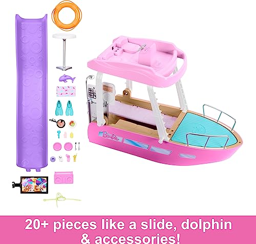 Barbie Toy Boat Playset, Dream Boat with 20+ Pieces Including Pool, Slide & Dolphin