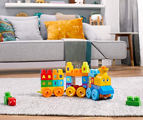 MEGA BLOKS Fisher-Price ABC Blocks Building Toy, ABC Musical Train with 50 Pieces, Music and Sounds for Toddlers, Gift Ideas for Kids Age 1+