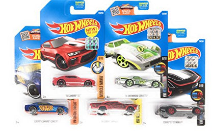 Hot Wheels Muscle Car Madness 5 Pack Random Diecast Bundle Set with Various Corvettes, Mustangs, Camaros, Chargers, GTO"s, Firebirds, Shelby, and More