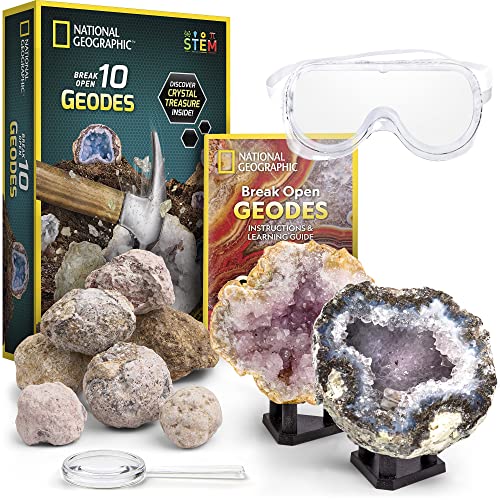 NATIONAL GEOGRAPHIC Break Open 10 Premium Geodes - Includes Goggles and Display Stands