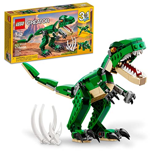 LEGO Creator Mighty Dinosaur Toy 31058, 3 in 1 Model, T. rex, Triceratops and Pterodactyl. Gifts for 7 & up