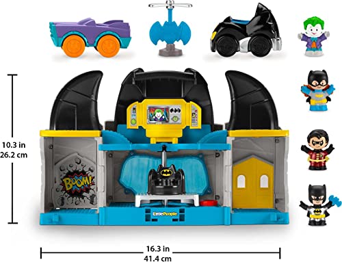 Fisher-Price Little People DC Super Friends Deluxe Batcave, Batman playset with lights and sounds plus 4 character figures for toddlers (Amazon Exclusive)