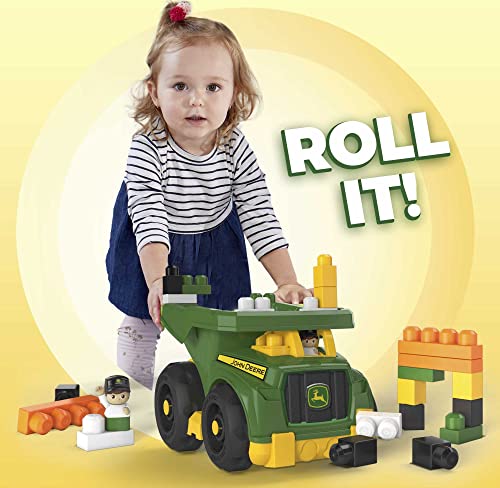 MEGA BLOKS John Deere Toddler Blocks Building Toy, Dump Truck with 25 Pieces, 1 Figure, Green, Fisher-Price Gift Ideas for Kids