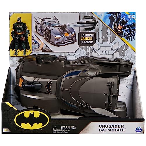 DC Comics, Crusader Batmobile Playset with Exclusive 4-inch Batman Figure, 3 Super-Villain Paper Figures, Kids Toys for Boys and Girls Ages 4+