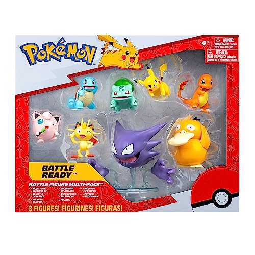 Pokémon Battle Figure 8-Pack - Comes with 2” Pikachu, 2” Bulbasaur, 2” Squirtle, 2” Charmander, 3" Haunter 2” Meowth, 2" Jigglypuff, 3” Loudred and 3” Psyduck