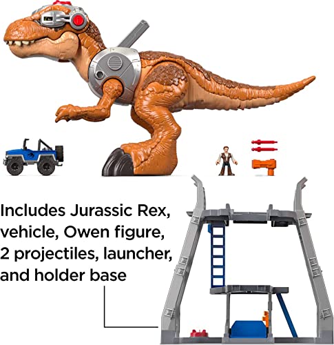 Fisher-Price Imaginext Jurassic World T. rex Dinosaur Toy with Owen Grady Figure, Light-Up Eyes & Chomping Action for Ages 3+ Years, 7-Piece Set (Amazon Exclusive)