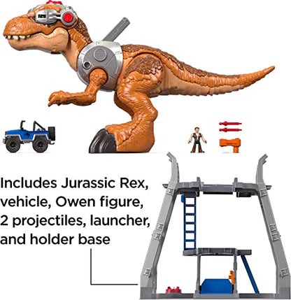 Fisher-Price Imaginext Jurassic World T. rex Dinosaur Toy with Owen Grady Figure, Light-Up Eyes & Chomping Action for Ages 3+ Years, 7-Piece Set (Amazon Exclusive)