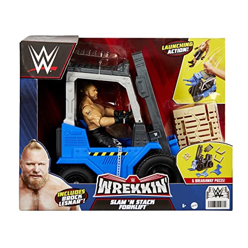 WWE Mattel Slam 'N Stack Forklift Wrekkin Vehicle Breakaway Forklift with Brock Lesnar, for 6-Inch Action Figure