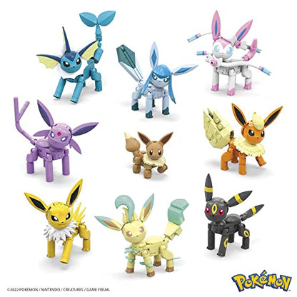 MEGA Pokemon Action Figure Building Toys for Kids, Every Eevee Evolution with 470 Pieces, 9 Poseable Characters