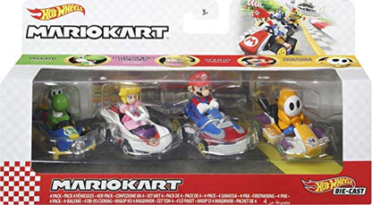 Hot Wheels Mario Kart Vehicle 4-Pack, Set of 4 Fan-Favorite Characters Includes 1 Exclusive Model, Collectible Gift for Kids & Fans Ages 3 Years Old & Up