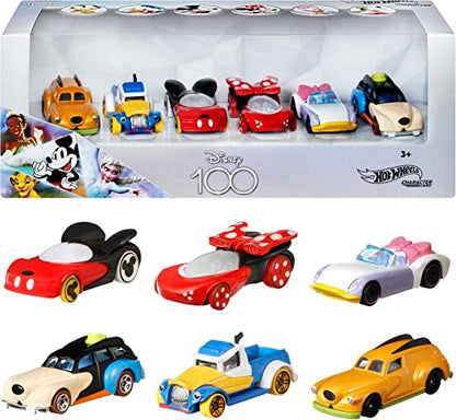 Hot Wheels Disney Character Cars, 6-Pack 1:64 Scale Toy Cars in Collectible Packaging: Mickey, Minnie, Pluto, Daisy, Donald & Goofy