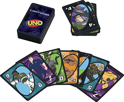 Mattel Lightyear Toys Games UNO Disney and Pixar Lightyear Card Game, Travel Game with Movie-Themed Deck in Collectible Tin for 2-10 Players