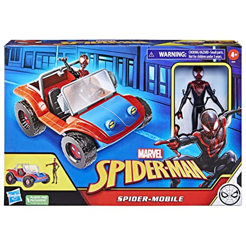 Spider-Man Marvel Spider-Mobile 6-Inch-Scale Vehicle with Miles Morales Action Figure,Ages 4 and Up